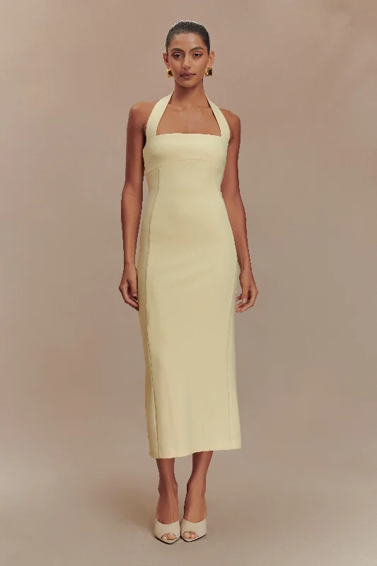 A perfect wardrobe for fashionable women   Amelita Suiting Halter Midi Dress - Pale Lemon