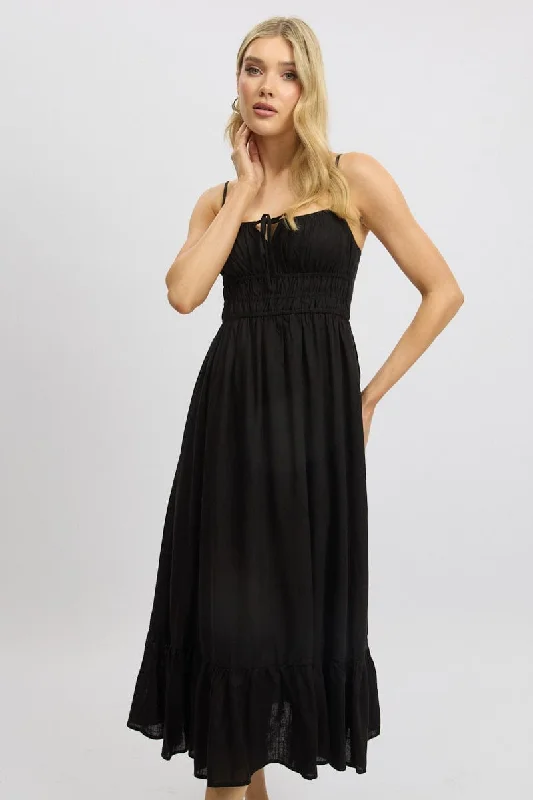 Get noticed with eye-catching women’s fashion   Black Midi Dress Tiered Strappy