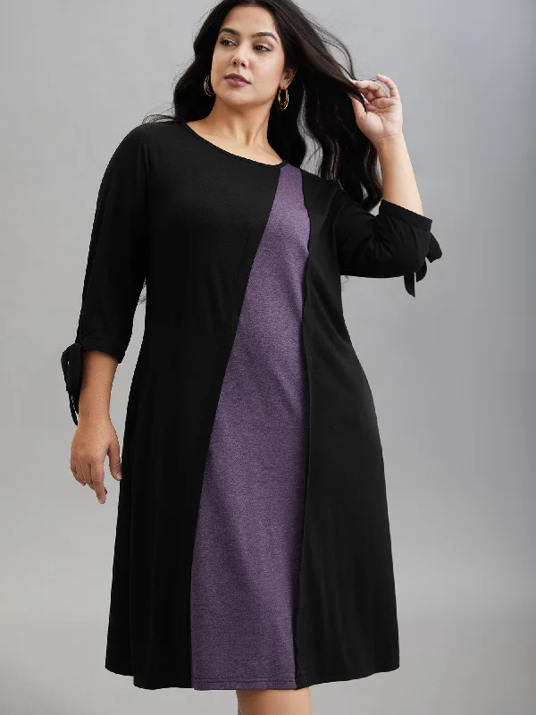 Refresh your wardrobe with stylish women’s outfits   Color Block Tie-Knot Fitted Midi Dress