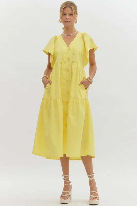 High-quality women’s wear for everyday elegance   Sunlit Morning Yellow Midi Dress