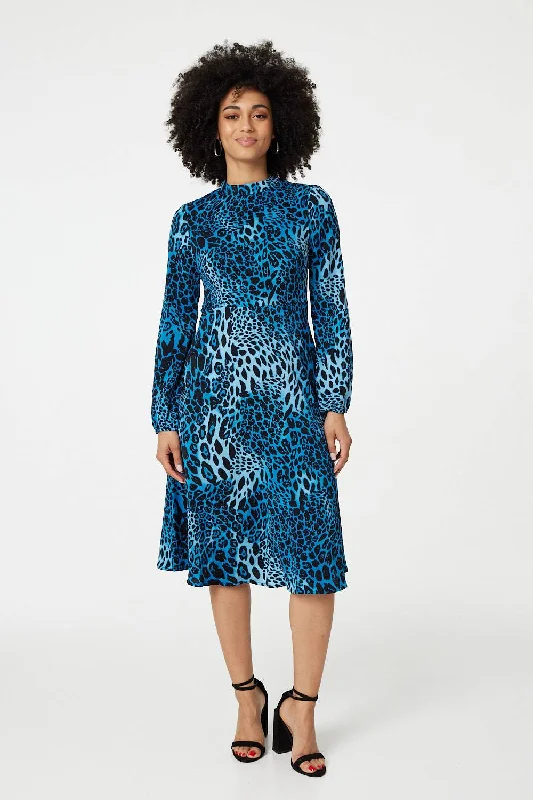 Casual yet chic women’s outfits for work or play   Leopard Print Long Sleeve Midi Dress