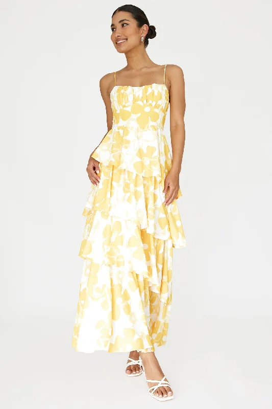 Feminine silhouettes for the modern woman   Hopeful Tiered Layered Maxi Dress Yellow