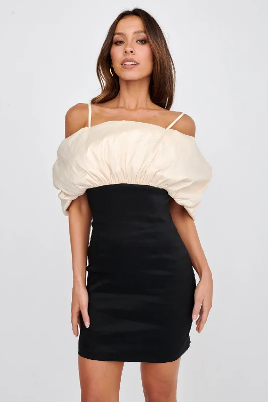 Chic, modern looks for the stylish woman   Cosima Puffed Neckline Mini Dress Black/Champagne