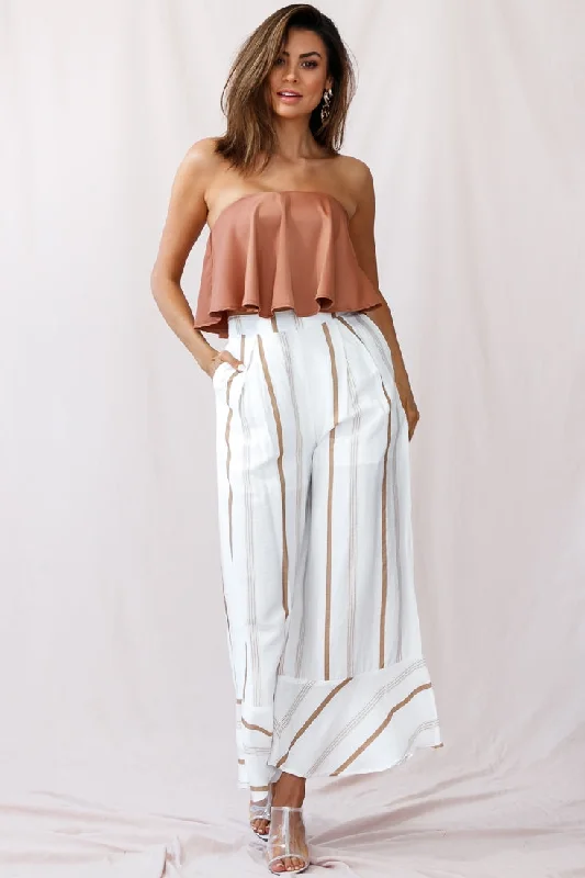 Chic and comfortable clothing for busy women   Hermosa Wide Leg Pocket Pants Stripe Print Tan