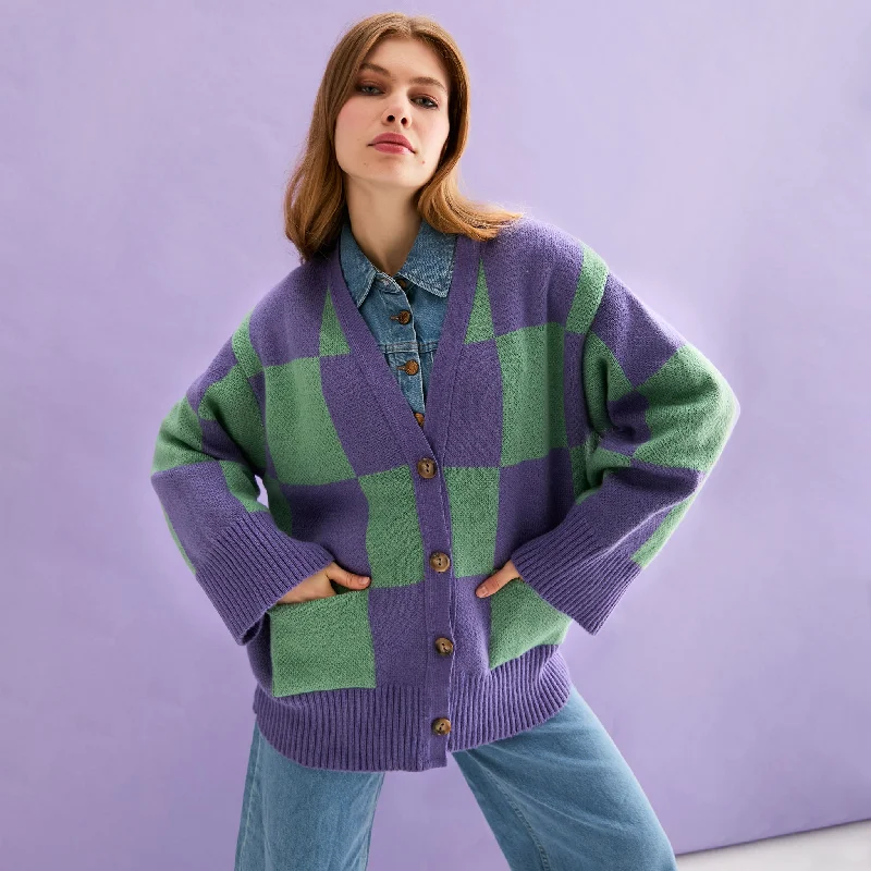 Premium quality women’s clothing at affordable prices   Candice Checked Cardigan with Wide Sleeves - Purple & Green