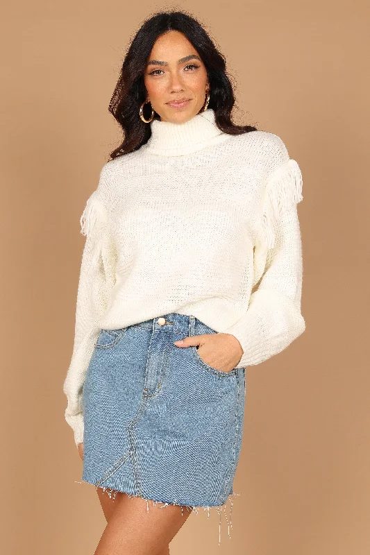 Stylish plus-size clothing for women   Christie Fringe Knit Sweater - Cream