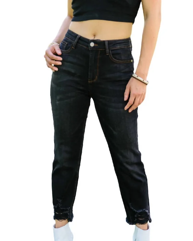 Trendy women’s clothing with a modern twist   Destroyed Hem Crop Jeans In Black