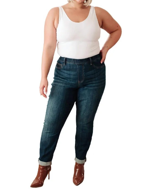 Women’s clothing to inspire confidence and beauty   High Rise Pull On Double Cuff Slim Jeans In Dark Wash