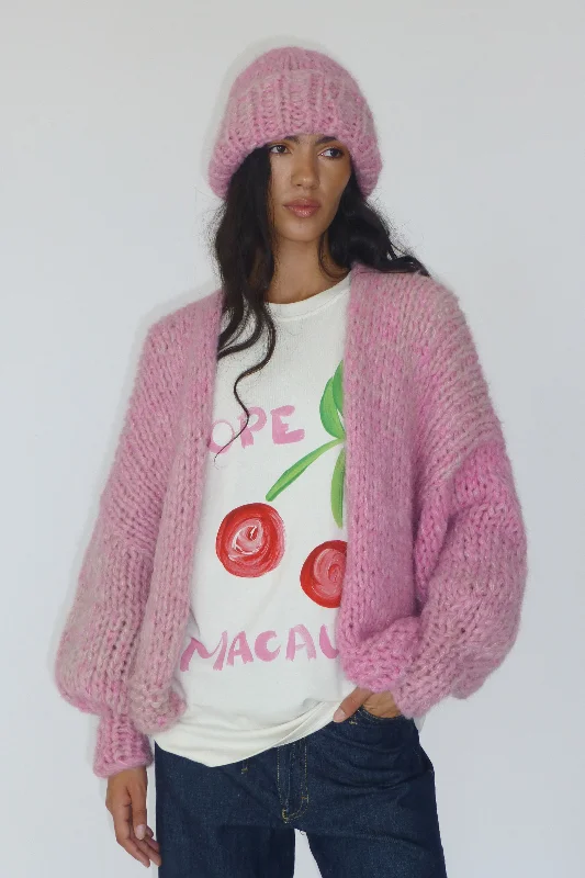Summer-ready fashion for stylish women   Pink Fluffy Chunky Knit Cardigan