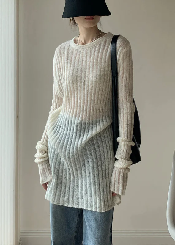 Affordable stylish women’s fashion collection   Simple White O-Neck Solid Thin Knit Sweater Dress Fall