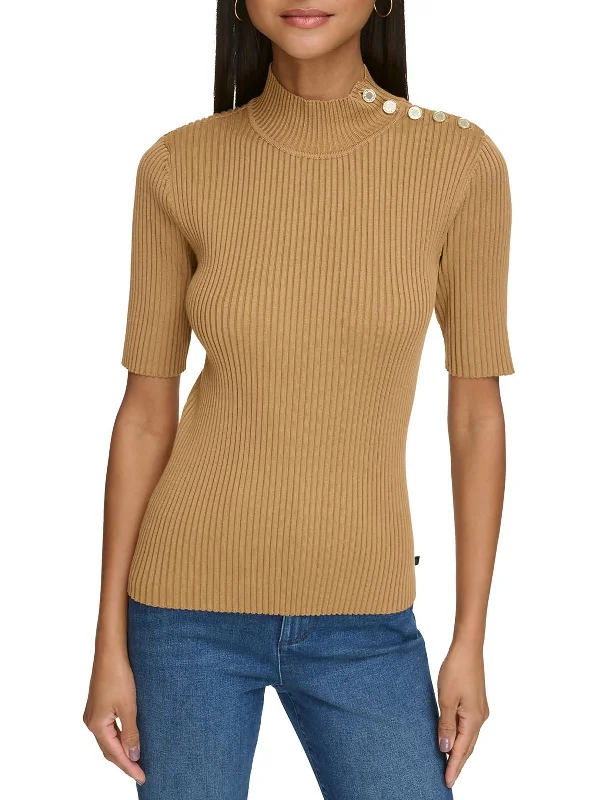 Fashion-forward styles that make a statement   Womens Button Trim Elbow Sleeve Mock Turtleneck Sweater