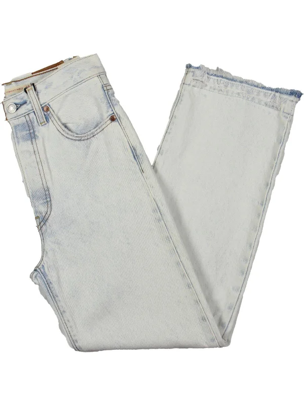 Feminine silhouettes for the modern woman   Womens High Rise Distressed Straight Leg Jeans