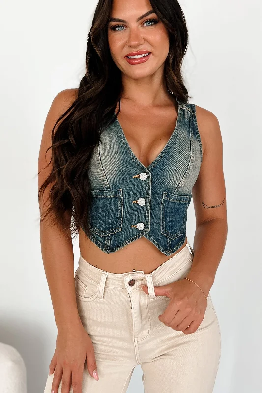 Women’s clothing to inspire confidence and beauty   Carthage Denim Vest Top (Dark Denim)