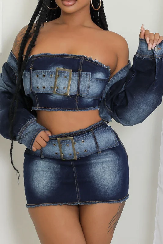 Chic for every occasion and style   Gradient Denim Hot Belt Design Dress Suit