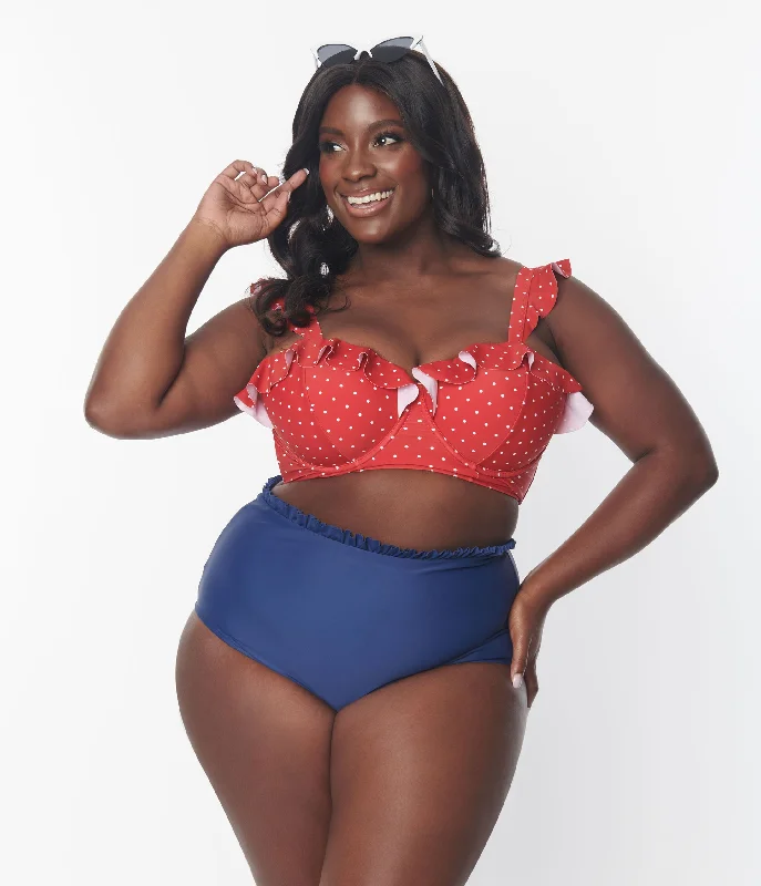 A perfect wardrobe for fashionable women   Unique Vintage Plus Size Red & White Pin Dot Southampton Swim Top