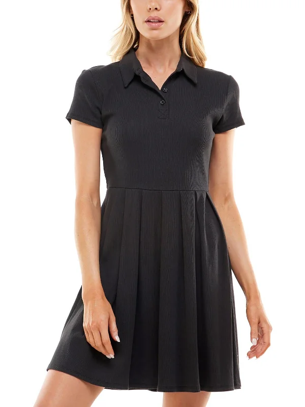 Latest fashion trends for modern women   Juniors Womens Rib-Knit Short Sleeves Fit & Flare Dress