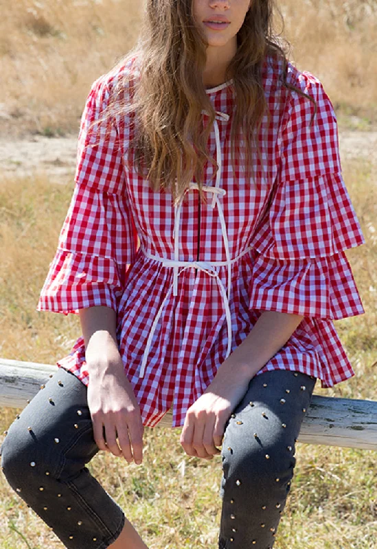 Fashionable women’s clothing that makes you shine   Gingham Layer Frilled Outerwear