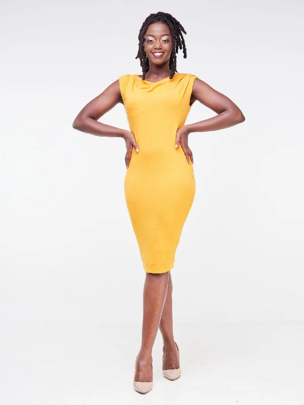 Elevate your look with premium women’s wear   Fahari Cowl Drape Bodycon - Mustard