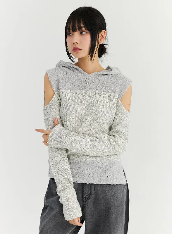 Women’s clothing that combines comfort and style   Cut-Out Knit Hoodie Sweater CN309