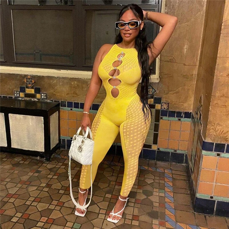Curated collections for modern, fashionable women FashionSierra - Mesh Patchwork Sleeveless Cut Out Jumpsuit Curated collections for modern, fashionable women FashionSierra - Mesh Patchwork Sleeveless Cut Out Jumpsuit
