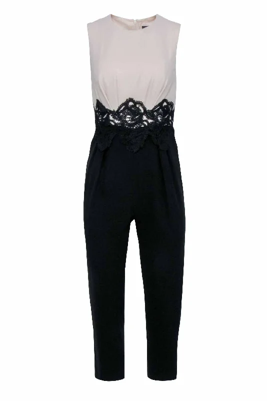 Affordable fashion that looks high-end   Max Mara - Cream Bodice w/ Black Pant & Lace Waist Detail Jumpsuit Sz 4