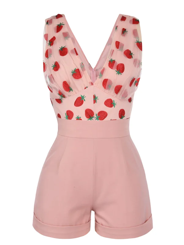 Refresh your wardrobe with stylish women’s outfits   Strawberry Pink 1950s Patchwork Lace Romper