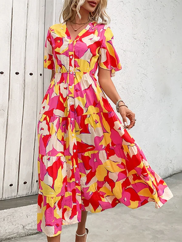 Trendsetting women’s clothing for fashion lovers   New Holiday Dress V-Neck Printed Dress \  Summer Dress