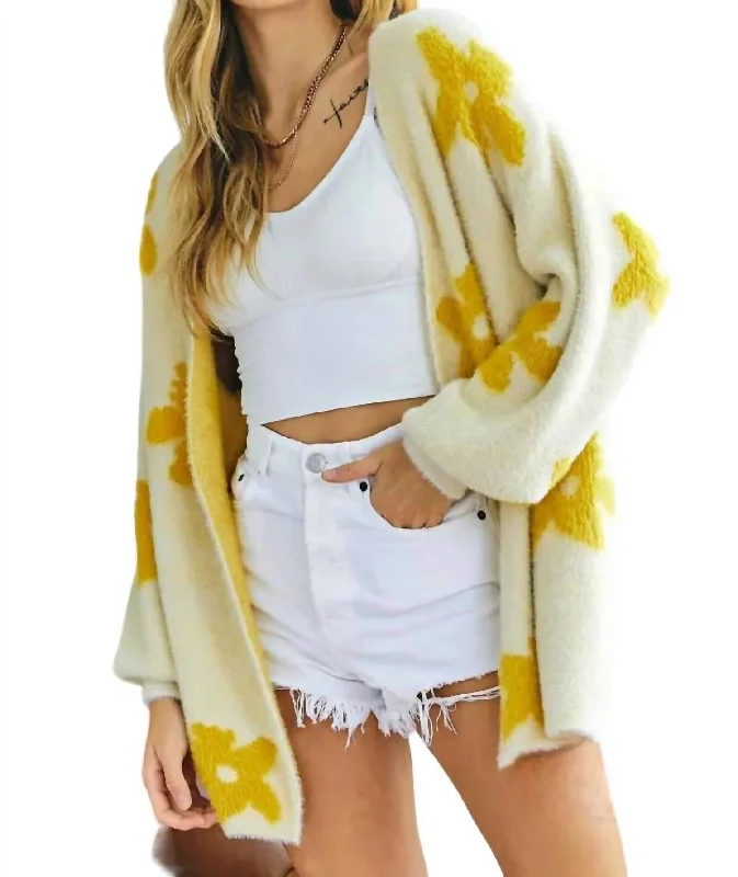 Latest fashion trends for modern women   Aurora Floral Printed Cardigan In Yellow